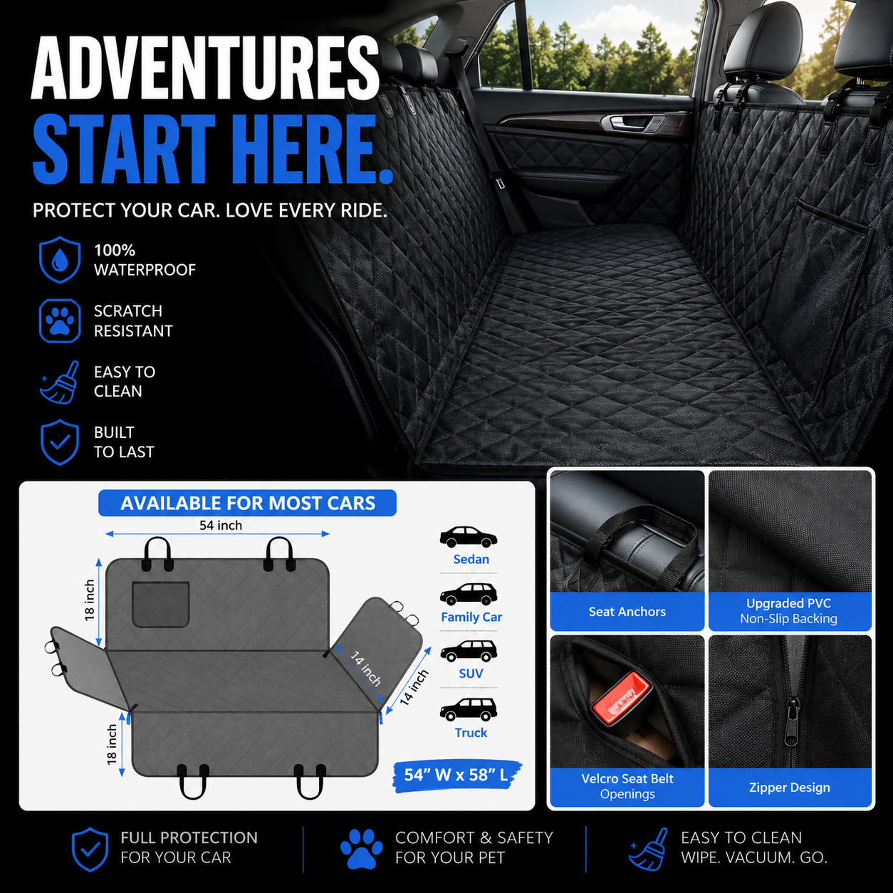 Dog Car Seat Cover Nonslip Waterproof Seat Cover Scratch-Proof Dog Hammock for Dogs Pet Car Seat Protector
