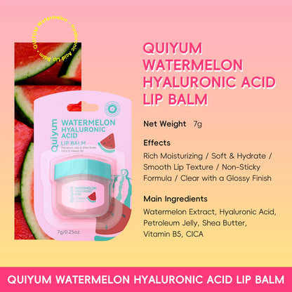 Quiyum Watermelon Hyaluronic Acid Lip Balm 7g Rich Moisturizing Non-Sticky with Shea Butter & Vitamin B5